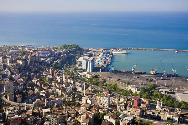 Turkey, Trabzon, View of city towards port and Black sea