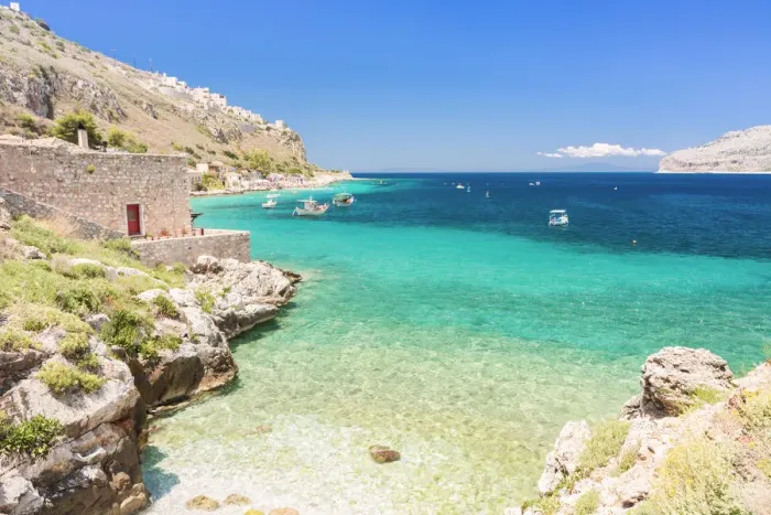 Framed Print : Turquoise and light blue sea at Limeni Beach, Mani region, Peloponnese, Greece, Europe Framed Print : Turquoise and light blue sea at Limeni Beach, Mani region, Peloponnese, Greece, Europe