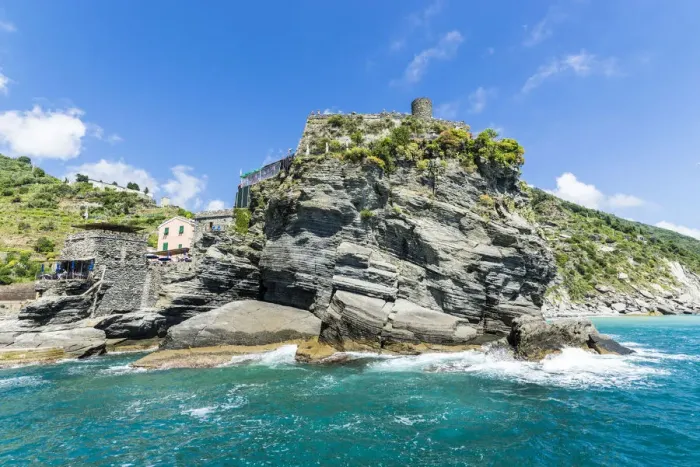 Framed Print : Turquoise sea frames the fortress perched on promontory Cinque Terre National Park Framed Print : Turquoise sea frames the fortress perched on promontory Cinque Terre National Park