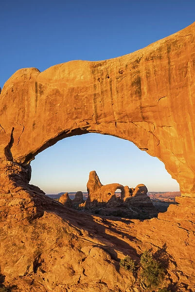 Turret Arch Framed by North Window, Arches National Park, Utah, USA
