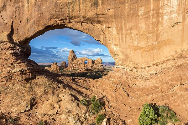 Turret Arch seen from North Window. Arches National Park, Moab, Grand County, Utah, USA