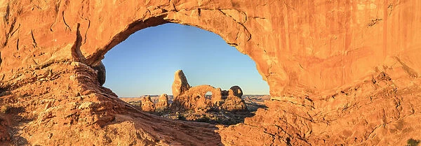 Turret Arch, seen through Northern Window, Window Arch, Arches National Park, Utah, USA
