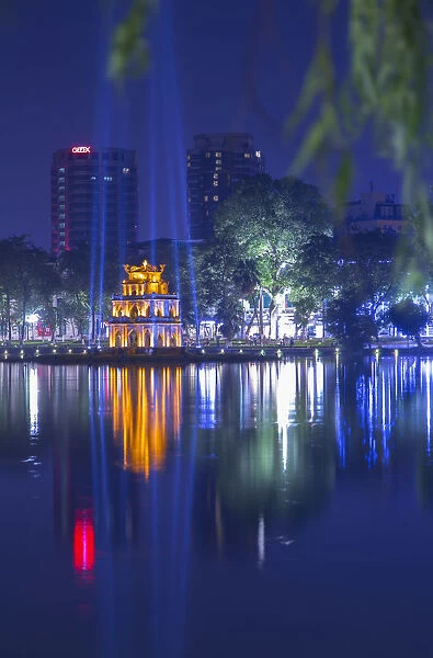 Turtle Tower (Thap Rua) on Hoan Kiem Lake at dusk, Hanoi, Vietnam