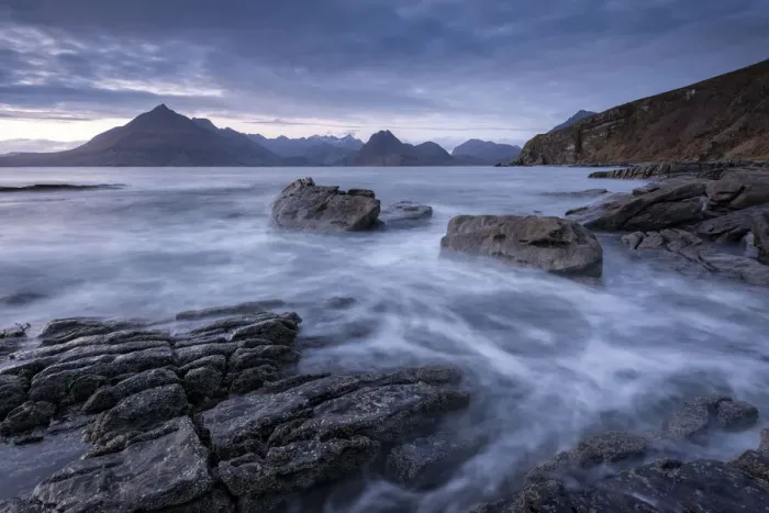 Framed Print : Twilight over the Cuillin mountains from Elgol on the Isle of Skye, Scotland, UK Framed Print : Twilight over the Cuillin mountains from Elgol on the Isle of Skye, Scotland, UK