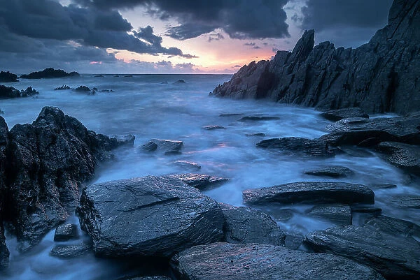 Twilight on the dramatic North Devon coast, Devon, England. Summer (August) 2018