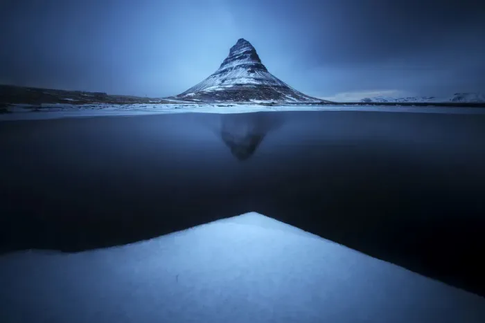 Framed Print : Twilight at the Kirkjufell mountain in winter, Snaefellsnes Peninsula, Iceland