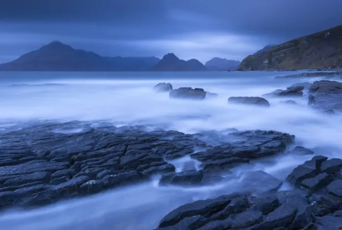 Framed Print : Twilight on the rocky coast of Elgol, looking across to the Cuillin mountains, Isle of Skye Framed Print : Twilight on the rocky coast of Elgol, looking across to the Cuillin mountains, Isle of Skye