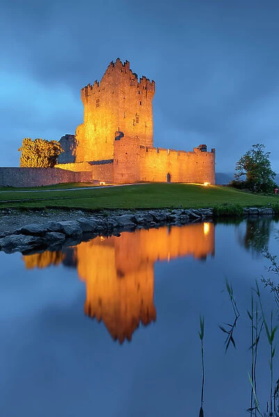 Twilight over Ross Castle (b. 15th Century) on Lough Leane near Killarney, Killarney National Park, Killarney, Ring of Kerry, Co. Kerry, Ireland, Europe