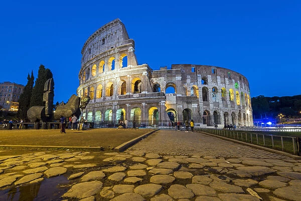 Twilight view of the Colosseum or Coliseum, Rome, Lazio, Italy