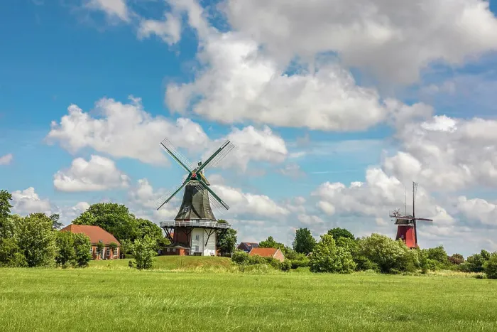Framed Print : Twin windmills near Greetsiel, East Frisia, Lower Saxony, Germany Framed Print : Twin windmills near Greetsiel, East Frisia, Lower Saxony, Germany