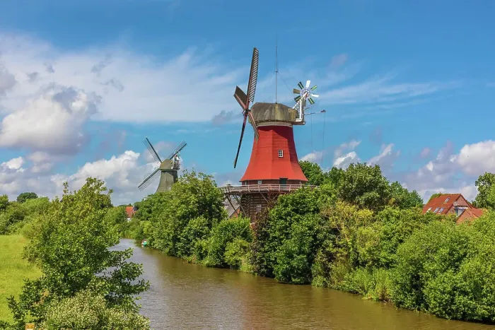 Framed Print : Twin windmills near Greetsiel, East Frisia, Lower Saxony, Germany Framed Print : Twin windmills near Greetsiel, East Frisia, Lower Saxony, Germany