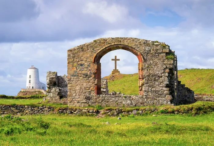 Framed Print : Twr Mawr lighthouse, St Dwynwen Church ruins and a cross on Llanddwyn Island in Anglesey, Wales Framed Print : Twr Mawr lighthouse, St Dwynwen Church ruins and a cross on Llanddwyn Island in Anglesey, Wales