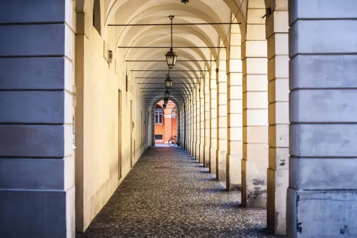 Framed Print : Typical arcades near Modena Dome. Modena, Emilia Romagna, Italy Framed Print : Typical arcades near Modena Dome. Modena, Emilia Romagna, Italy