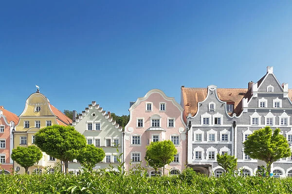 The typical bavarian Facades in the oldtown of Landshut, Landshut, Lower Bavaria, Bavaria