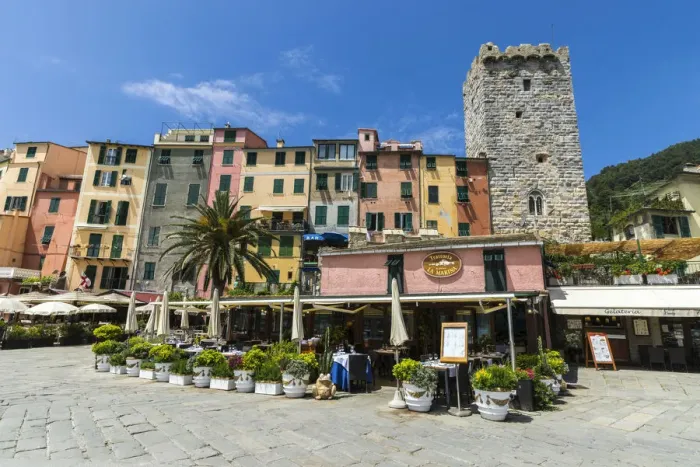 Framed Print : The typical colorful houses and restaurants of the picturesque village of Portovenere Framed Print : The typical colorful houses and restaurants of the picturesque village of Portovenere