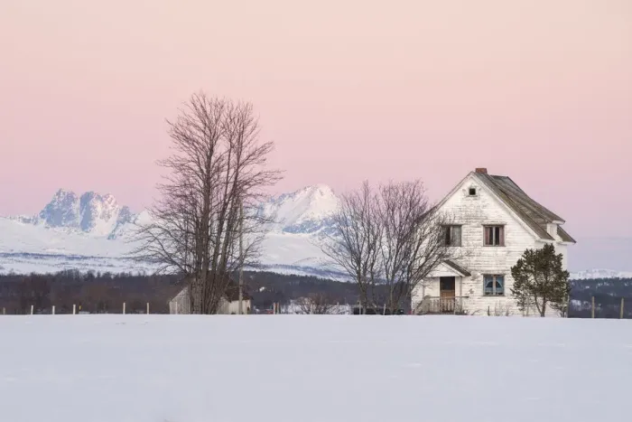 Framed Print : Typical farmer houses near Tromso, Troms county, Norway Framed Print : Typical farmer houses near Tromso, Troms county, Norway