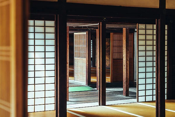 Typical Japanese tatami floors and walls inside the Daigo-Ji temple, Kyoto