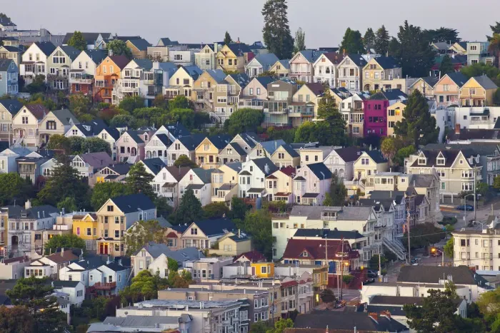 Framed Print : Typical Victorian Houses in San Francisco, California, USA