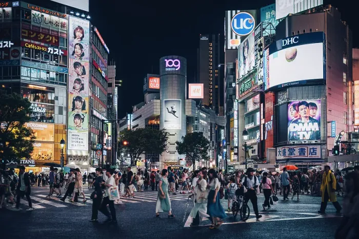 Framed Print : Typical view of Tokyo Shibuya crossing from below. Pedestrian crossing full of people walking in a summer night, Japan Framed Print : Typical view of Tokyo Shibuya crossing from below. Pedestrian crossing full of people walking in a summer night, Japan