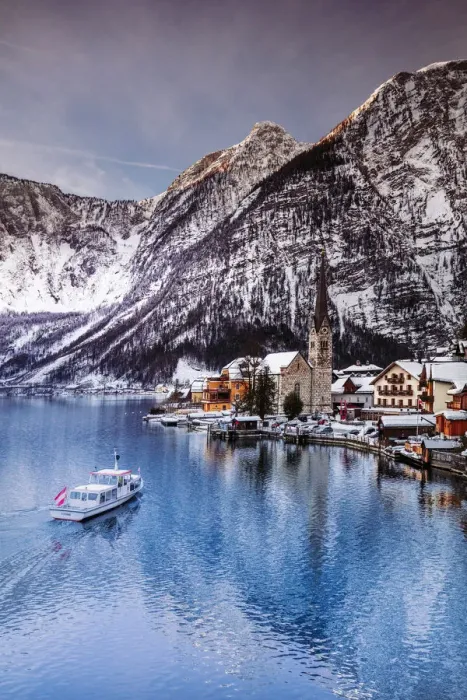 Framed Print : Typical village called Hallstatt con the Hallstatter see at sunrise with the houses Framed Print : Typical village called Hallstatt con the Hallstatter see at sunrise with the houses
