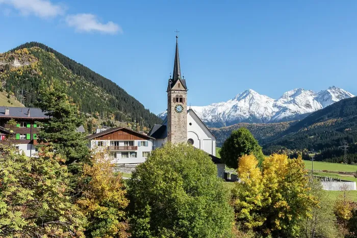 Framed Print : Typical village of Swiss Alps during autumn, Tujetsch, Canton of Graubunden, Switzerland Framed Print : Typical village of Swiss Alps during autumn, Tujetsch, Canton of Graubunden, Switzerland