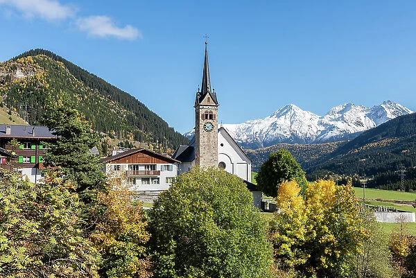 Typical village of Swiss Alps during autumn, Tujetsch, Canton of Graubunden, Switzerland