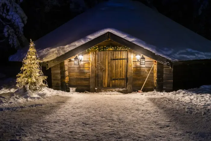 Framed Print : Typical wood chalet called Kota, Rovaniemi, Lapland, Finland, Europe