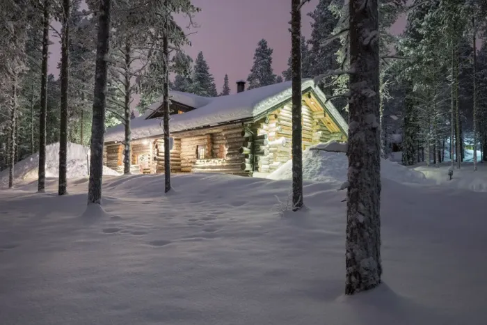 Framed Print : Typical wood chalet of Finland during night, Kittila, Lapland, Finland Framed Print : Typical wood chalet of Finland during night, Kittila, Lapland, Finland