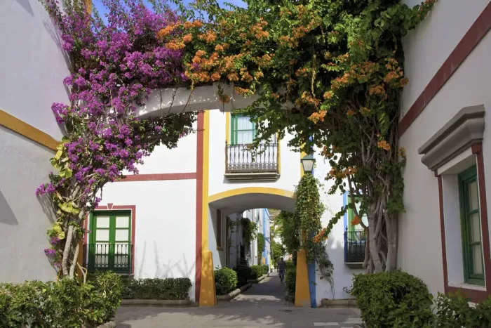 Framed Print : Typically Spanish Houses, Puerto de Morgan, Gran Canaria, Canary Islands, Spain, Atlantic Framed Print : Typically Spanish Houses, Puerto de Morgan, Gran Canaria, Canary Islands, Spain, Atlantic