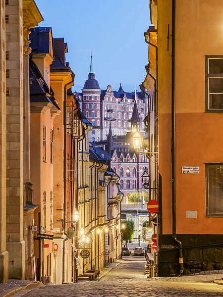 Tyska brinken street at dusk, Gamla Stan, Stockholm, Stockholm County, Sweden
