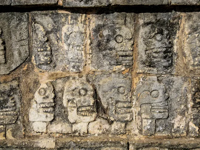 Framed Print : The Tzompantli, Platform of the Skulls, detailed view, Chichen Itza, Yucatan State, Mexico Framed Print : The Tzompantli, Platform of the Skulls, detailed view, Chichen Itza, Yucatan State, Mexico