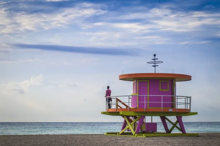 Framed Print : U. S. A, Miami, Miami beach, South Beach, Life guard beach hut Framed Print : U. S. A, Miami, Miami beach, South Beach, Life guard beach hut
