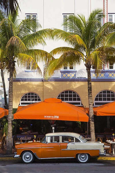 U. S. A, Miami, Miami Beach, South Beach, Ocean Drive, Orange and white Chevrolet car