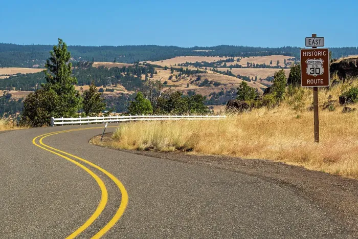 Framed Print : U. S. Route 30 or U. S. Highway 30 road sign, Hood River, Oregon, USA