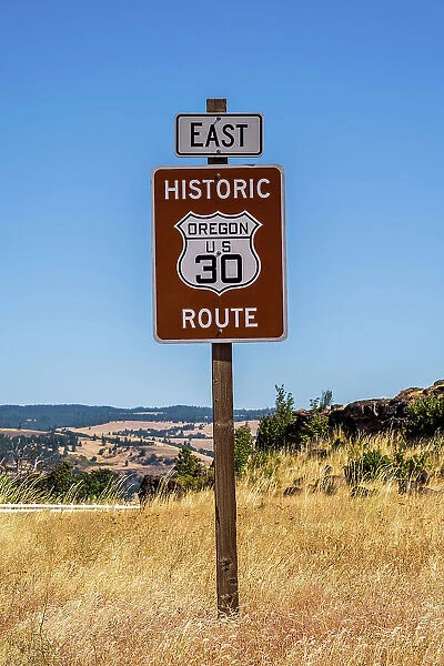 U. S. Route 30 or U. S. Highway 30 road sign, Hood River, Oregon, USA