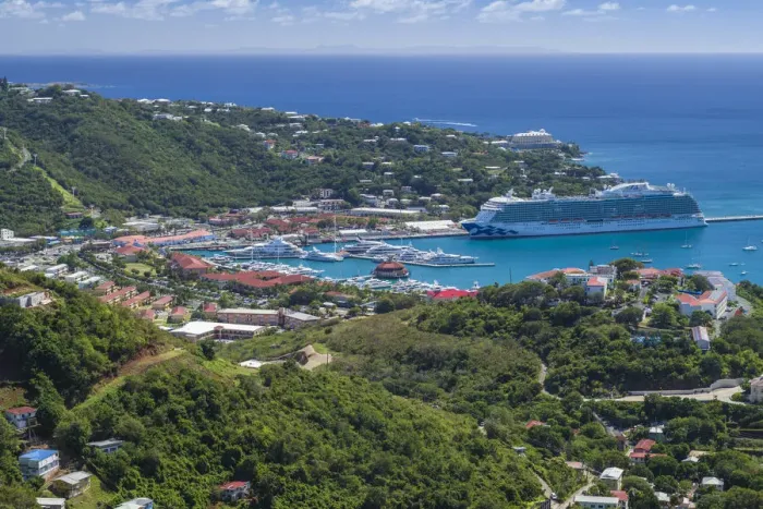 Framed Print : U. S. Virgin Islands, St. Thomas, Charlotte Amalie towards Havensight cruise port