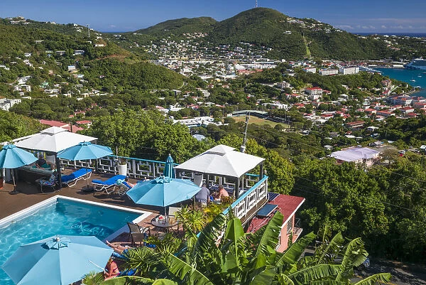 U. S. Virgin Islands, St. Thomas, Charlotte Amalie, elevated town view