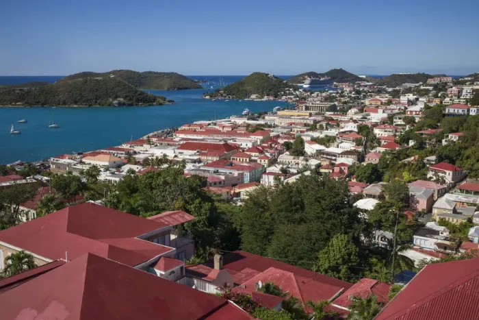 Framed Print : U. S. Virgin Islands, St. Thomas, Charlotte Amalie, elevated town view Framed Print : U. S. Virgin Islands, St. Thomas, Charlotte Amalie, elevated town view