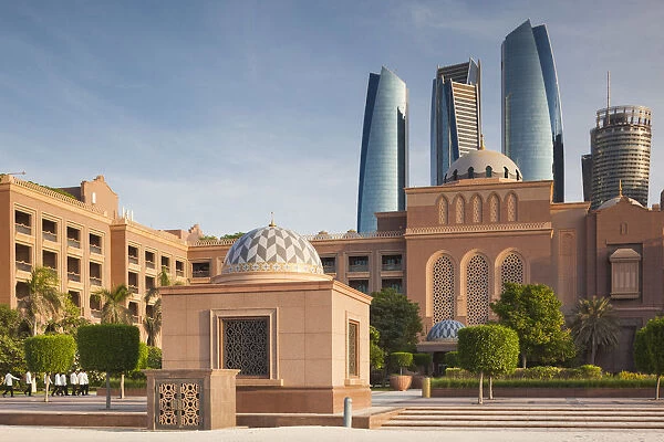 UAE, Abu Dhabi, Emirates Palace Hotel and Etihad Towers
