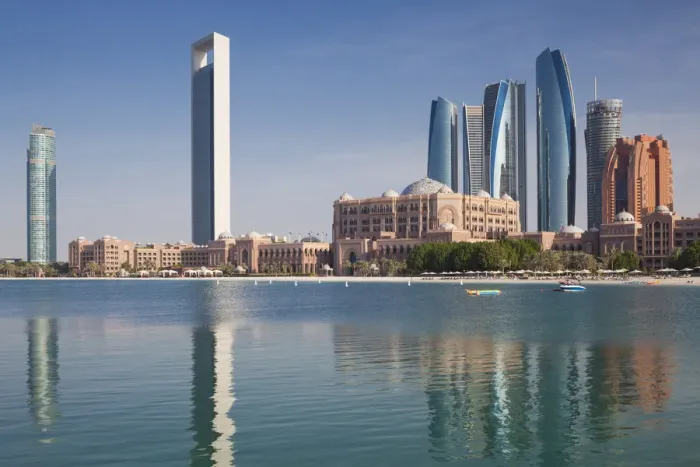 Framed Print : UAE, Abu Dhabi, skyline, Nations Towers, ADNOC Tower, Etihad Towers and Emirates Palace Framed Print : UAE, Abu Dhabi, skyline, Nations Towers, ADNOC Tower, Etihad Towers and Emirates Palace
