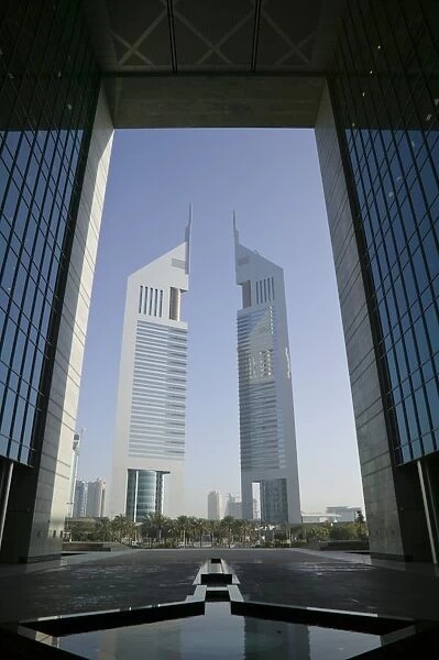 UAE, Dubai, Sheikh Zayed Road Area, Emirates Towers through Dubai International