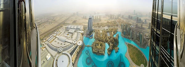 UAE, Dubai, The Address Downtown Hotel and Dubai Mall from Burj Khalifa