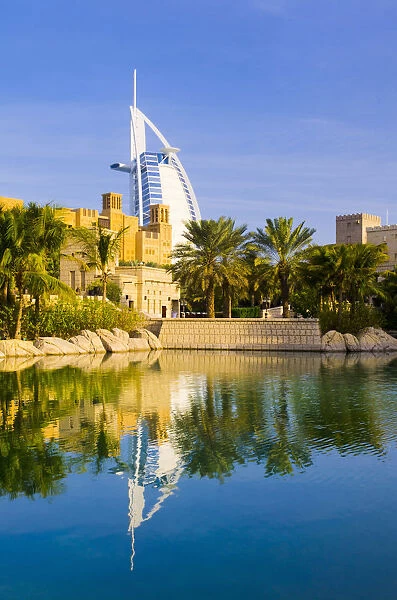 UAE, Dubai, Burj Al Arab Hotel from Madinat Jumeirah