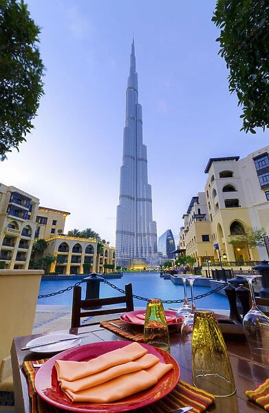 UAE, Dubai, Burj Khalifa from Asado Restaurant