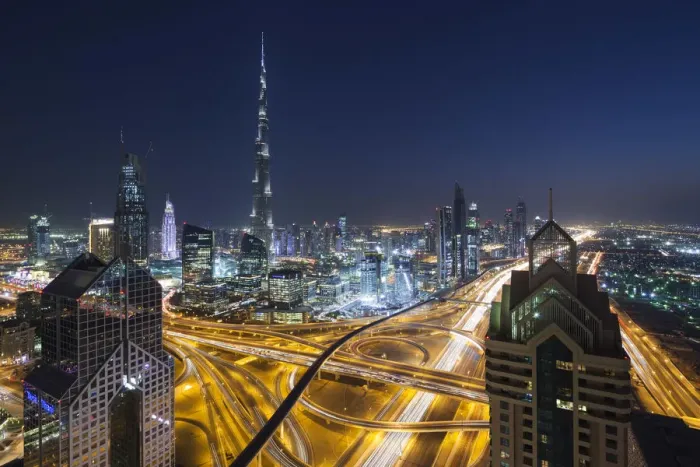 Framed Print : UAE, Dubai, Downtown Dubai, eleavted view over Sheikh Zayed Road and Burj Khalifa Tower Framed Print : UAE, Dubai, Downtown Dubai, eleavted view over Sheikh Zayed Road and Burj Khalifa Tower