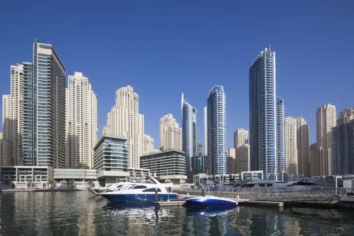 Framed Print : UAE, Dubai, Dubai Marina, high rise buildings