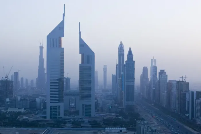 Framed Print : UAE, Dubai, Sheik Zayed Road Area, Emirates Towers