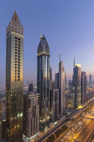 UAE, Dubai, Sheik Zayed Road, Gevora Hotel (far left - tallest hotel in the world