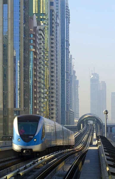 UAE, Dubai, Sheikh Zayed Road, Financial Centre Metro Station from Emirates Towers