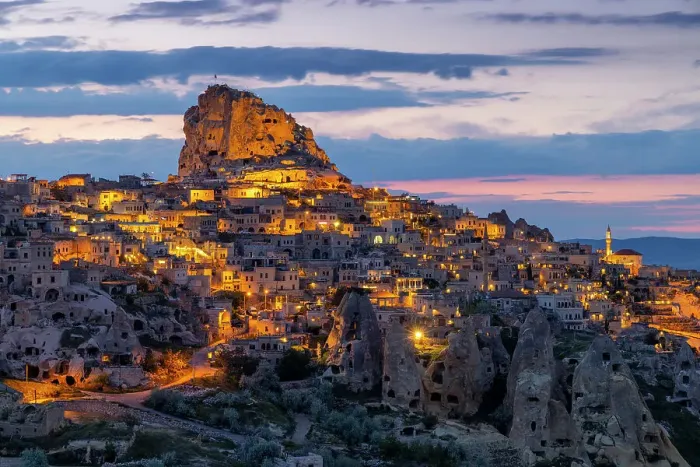 Framed Print : Uchisar illuminated after sunset, Cappadocia, Nevsehir Province, Central Anatolia, Turkey Framed Print : Uchisar illuminated after sunset, Cappadocia, Nevsehir Province, Central Anatolia, Turkey